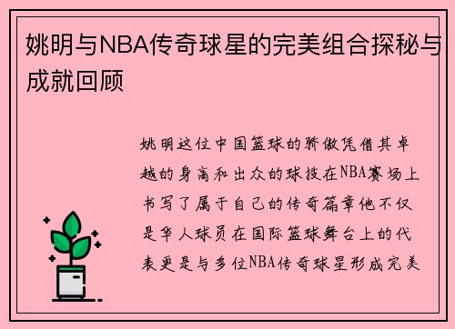 姚明与NBA传奇球星的完美组合探秘与成就回顾